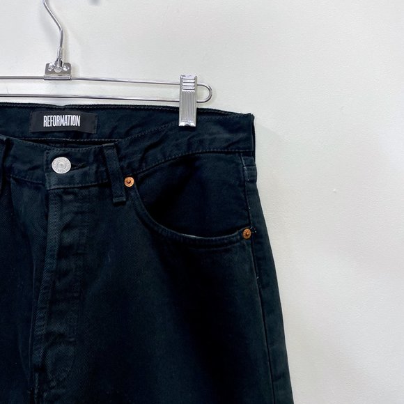 Reformation Repurposed Vintage Levi 501s Worn Black Finished Cuff Jeans sz 28 - Picture 3 of 6